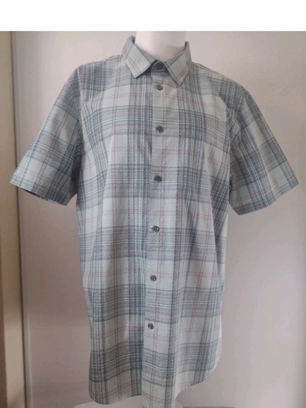 Tasso Elba XL Men's Light Green Pink Plaid Short-Sleeve Button-Down Shirt